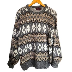Cambridge Classics Vintage 90s Fair Isle Thick Geometric Grandpa Sweater L